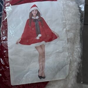 Festive Red Cape with White Trim OS
